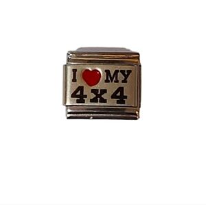 Italian Charmlink for Charm Bracelet I ❤️ My 4X4‎ Silver Red 9mm